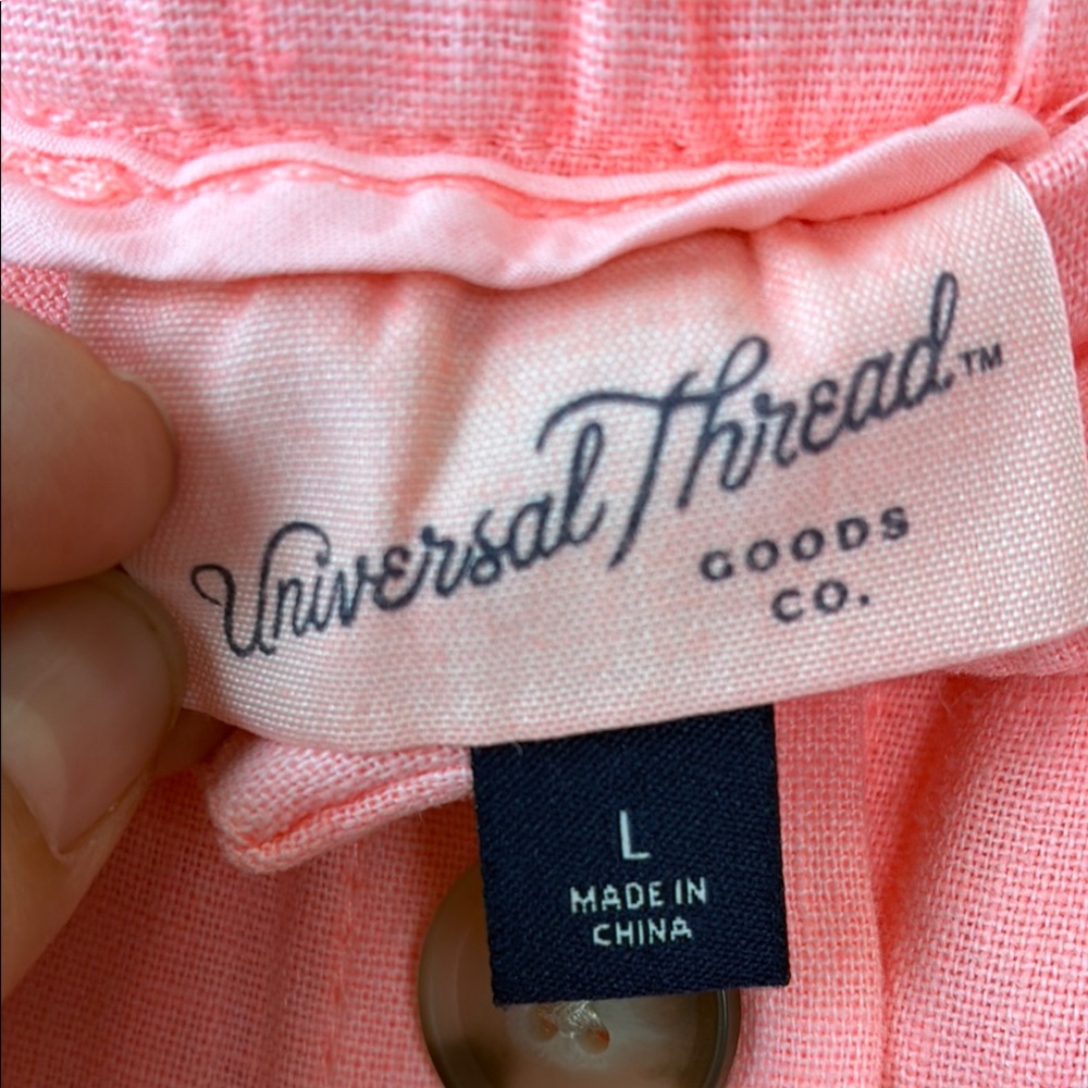 Neon Coral Linen Button-Front A-Line Skirt with Pickers by Universal Thread - Picture 2 of 6